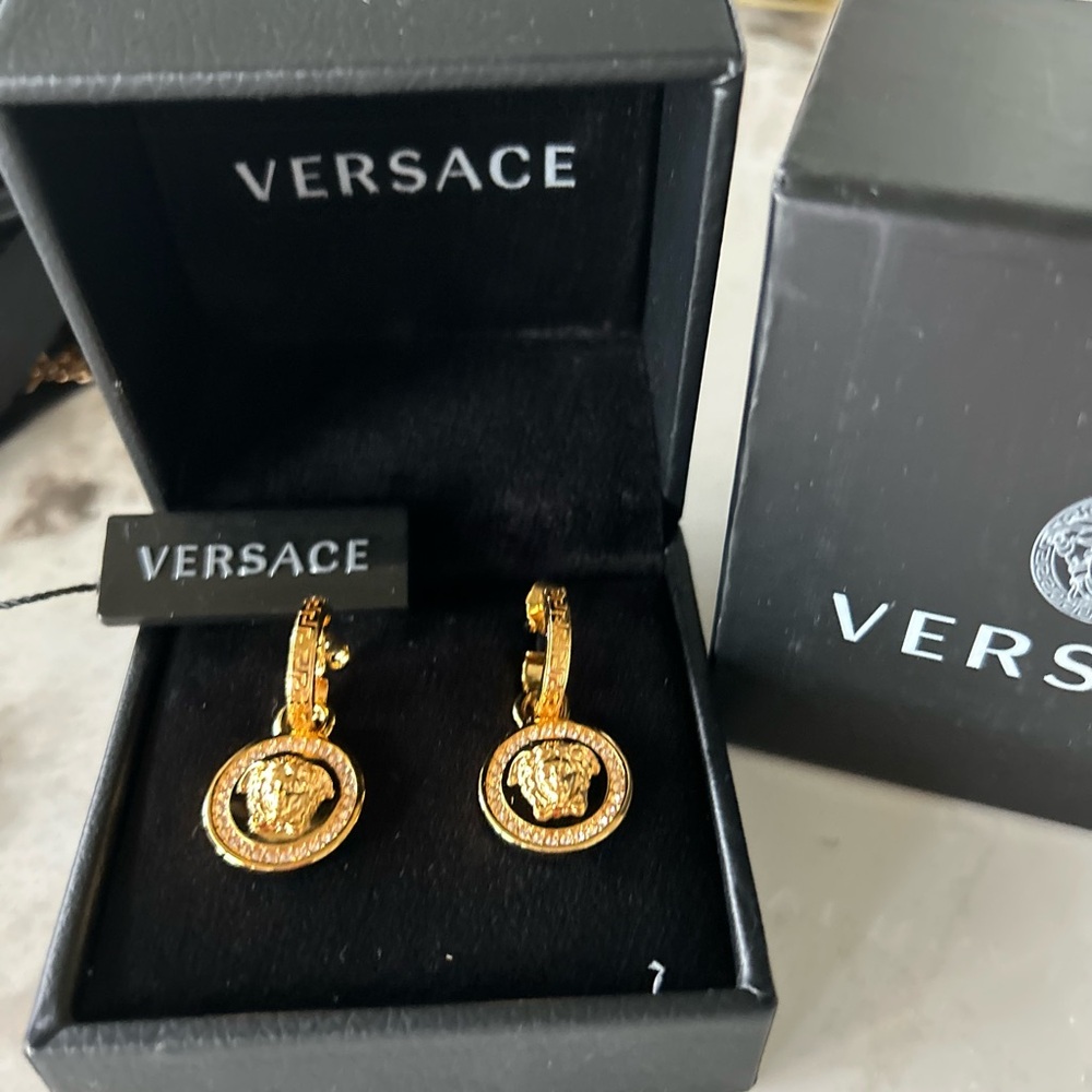 Versace Gold Logo Earrings